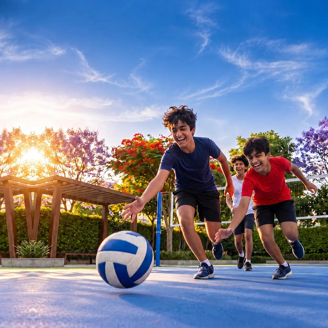 Children playing at the community sports court